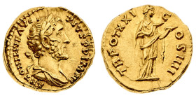 Monete Romane Imperiali
Aureo databile agli anni 157-158 d.C. - Zecca: Roma - Diritto: busto laureato e drappeggiato dell'Imperatore a destra - Roves...