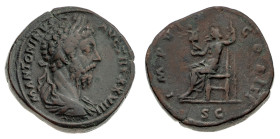 Monete Romane Imperiali
Sesterzio databile agli anni 173-174 d.C. - Zecca: Roma - Diritto: testa laureata dell'Imperatore a destra - Rovescio: Giove ...