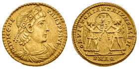 Monete Romane Imperiali
Solido databile agli anni 347-348 d.C. - Zecca: Aquileia - Diritto: busto diademato di perle, drappeggiato e corazzato dell'I...
