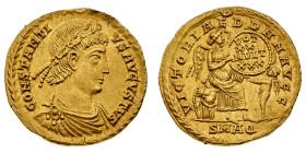 Monete Romane Imperiali
Solido databile al periodo 340-350 d.C. - Zecca: Aquileia - Diritto: busto diademato di perle, drappeggiato e corazzato dell'...
