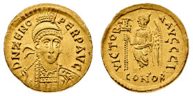 Monete Romane Imperiali
Solido - Zecca: Costantinopoli - Diritto: mezzo busto elmato e diademato dell'Imperatore di fronte - Rovescio: la Vittoria st...