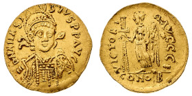 Monete Bizantine
Anastasio (491-518) - Solido databile al periodo 491-498 d.C. - Zecca: Costantinopoli - Diritto: mezzo busto elmato e diademato dell...