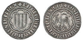 Monete di Zecche Italiane
Pietro e Costanza d'Aragona (1282-1285) - Pierreale - Zecca: Messina - Diritto: stemma in cornice a otto lobi - Rovescio: a...