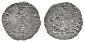 Monete di Zecche Italiane
Carlo V Imperatore (1516-1556) - 2 Tarì 155? - Zecca: Messina - Diritto: busto coronato e corazzato dell'Imperatore a destr...