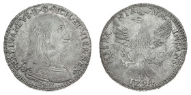 Monete di Zecche Italiane
Ferdinando III di Borbone (1759-1816) - Piastra da 12 Tarì 1794 - Zecca: Palermo - Diritto: effigie del Re a destra - Roves...