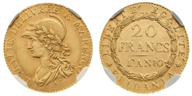 Antichi Stati italiani
20 Franchi Anno 10° NGC MS 62 - Zecca: Torino - Diritto: figura muliebre elmata a sinistra, allegoria della Repubblica - Roves...