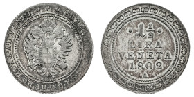 Antichi Stati italiani
Francesco II d'Asburgo Imperatore del R.S.I. e Duca di Venezia (1798-1805) - 1 1/2 Lira 1802 - Zecca: Vienna - Diritto: aquila...