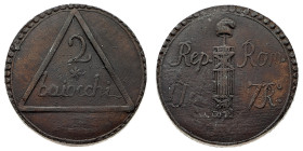 Antichi Stati italiani
2 Baiocchi Anno VII (1799) - Zecca: Roma - Diritto: fascio littorio con pileo - Rovescio: valore entro triangolo - gr. 20,15 -...