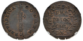 Antichi Stati italiani
2 Baiocchi senza data (1798) NGC MS 64 - Zecca: Roma - Diritto: fascio littorio con scure a destra e pileo entro due rami d'al...