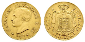 Antichi Stati italiani
Napoleone I Re d'Italia (1805-1814) - 40 Lire 1808 - Zecca: Milano - Diritto: effigie di Napoleone a sinistra - Rovescio: stem...