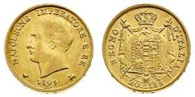 Antichi Stati italiani
Napoleone I Re d'Italia (1805-1814) - 20 Lire 1809 - Zecca: Milano - Diritto: effigie di Napoleone a sinistra - Rovescio: stem...