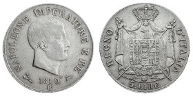 Antichi Stati italiani
Napoleone I Re d'Italia (1805-1814) - 5 Lire 1810 - Zecca: Bologna - Diritto: effigie di Napoleone a destra - Rovescio: stemma...