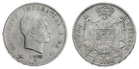 Antichi Stati italiani
Napoleone I Re d'Italia (1805-1814) - 5 Lire 1810 - Zecca: Venezia - Diritto: effigie di Napoleone a destra - Rovescio: stemma...