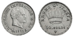 Antichi Stati italiani
Napoleone I Re d'Italia (1805-1814) - 10 Soldi 1811 - Zecca: Venezia - Diritto: effigie di Napoleone a destra - Rovescio: coro...