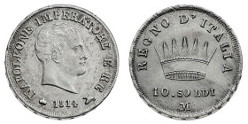 Antichi Stati italiani
Napoleone I Re d'Italia (1805-1814) - 10 Soldi 1814 - Zecca: Milano - Diritto: effigie di Napoleone a destra - Rovescio: coron...