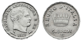 Antichi Stati italiani
Napoleone I Re d'Italia (1805-1814) - 5 Soldi 1813 - Zecca: Bologna - Diritto: effigie di Napoleone a destra - Rovescio: coron...