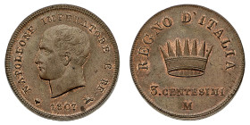 Antichi Stati italiani
Napoleone I Re d'Italia (1805-1814) - 3 Centesimi 1807 - Zecca: Milano - Diritto: effigie di Napoleone a sinistra - Rovescio: ...