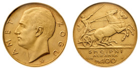 Europa

Albania

Amet Zogu (1925-1939) - 100 Franga Ari 1926 - Zecca: Roma - Diritto: testa del Re a sinistra - Rovescio: biga veloce a destra - S...