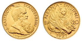 Europa

Albania

Amet Zogu (1925-1939) - 20 Franga Ari 1927 - Zecca: Vienna - Diritto: busto di Skanderbegu a destra - Rovescio: leone alato di fr...