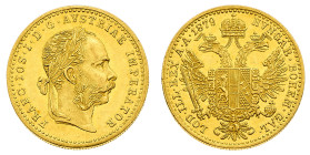 Europa

Austria

Franz Joseph I (1848-1916) - Ducato 1879 - Zecca: Vienna - Diritto: effigie dell'Imperatore a destra - Rovescio: aquila bicipite ...