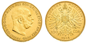 Europa

Austria

Franz Joseph I (1848-1916) - 100 Corone 1915 - Zecca: Vienna - Diritto: effigie dell'Imperatore a destra - Rovescio: aquila bicip...