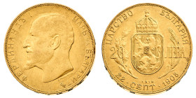 Europa

Bulgaria

Ferdinand I (1887-1918) - 20 Leva 1912 - Zecca: Kremnitz - Diritto: effigie del Sovrano a sinistra - Rovescio: scudo coronato - ...