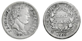 Europa

Francia

Napoleone I Imperatore (1804-1814) - Demi Franc 1808 - Zecca: Nantes - Diritto: testa laureata di Napoleone a destra - Rovescio: ...