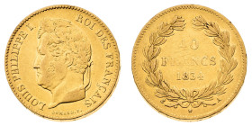 Europa

Francia

Louis Philippe I (1830-1848) - 40 Franchi 1834 - Zecca: Parigi - Diritto: effigie del Re a sinistra - Rovescio: valore e data ent...