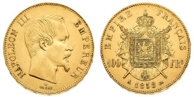 Europa

Francia

Napoleone III (1852-1870) - 100 Franchi 1858 - Zecca: Parigi - Diritto: effigie di Napoleone a destra - Rovescio: stemma napoleon...