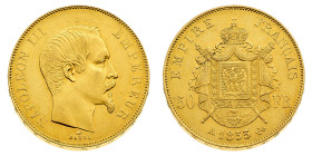 Europa

Francia

Napoleone III (1852-1870) - 50 Franchi 1855 - Zecca: Parigi - Diritto: effigie di Napoleone III a destra - Rovescio: stemma napol...