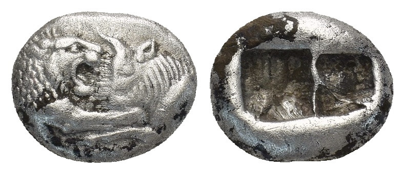 Kingdom of Lydia, Kroisos AR Siglos. (16mm, 5,3 g) Sardes, circa 561-564 BC. Con...