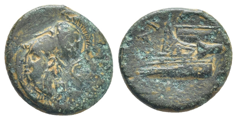 Cyprus, Salamis Æ (15mm, 2.38 g). Evagoras, II, circa 361-351 BC. Head of Athena...
