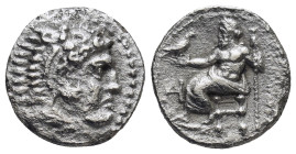 Kings of Macedon. Miletos. Alexander III "the Great" 336-323 BC. Drachm AR (16mm., 3,46 g). Head of Herakles right, wearing lion skin / ΑΛΕΞΑΝΔΡΟΥ, Ze...