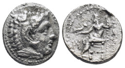 Kings of Macedon. Miletos. Alexander III "the Great" 336-323 BC. Drachm AR (16mm., 3,6 g). Head of Herakles right, wearing lion skin / ΑΛΕΞΑΝΔΡΟΥ, Zeu...