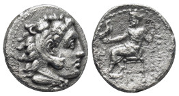 Kings of Macedon. Miletos. Alexander III "the Great" 336-323 BC. Drachm AR (16mm., 3,66 g). Head of Herakles right, wearing lion skin / ΑΛΕΞΑΝΔΡΟΥ, Ze...