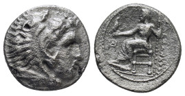 Kings of Macedon. Miletos. Alexander III "the Great" 336-323 BC. Drachm AR (16mm., 3,7 g). Head of Herakles right, wearing lion skin / ΑΛΕΞΑΝΔΡΟΥ, Zeu...