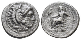 Kings of Macedon. Miletos. Alexander III "the Great" 336-323 BC. Drachm AR (16mm., 3,8 g). Head of Herakles right, wearing lion skin / ΑΛΕΞΑΝΔΡΟΥ, Zeu...
