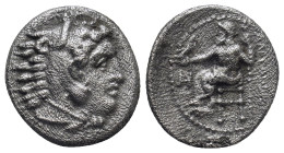 Kings of Macedon. Miletos. Alexander III "the Great" 336-323 BC. Drachm AR (17mm., 3,64 g). Head of Herakles right, wearing lion skin / ΑΛΕΞΑΝΔΡΟΥ, Ze...