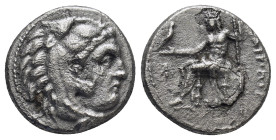 Kings of Macedon. Sardeis. Philip III Arrhidaeus 323-317 BC. Drachm AR (16mm., 3,77 g). Head of Herakles right, wearing lion skin / ΦΙΛΙΠΠΟΥ, Zeus sea...