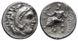 Kings of Macedon. Sardes. Philip III Arrhidaeus 323-317 BC. In the types of Alexander III Drachm AR (16mm, 3,65 g)
Head of Herakles to right, wearing ...