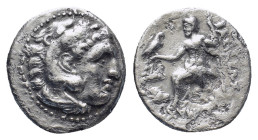 Kings of Thrace, Lysimachos AR Drachm. (19mm, 3.74 g) In the name and types of Alexander III of Macedon. Lampsakos, 299-296 BC. Head of Herakles right...