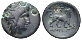 IONIA. Miletos. Ae (18mm, 3,9 g) (Circa 313/12-290 BC). Antiandros, magistrate. Obv: Laureate head of Apollo right. Rev: ANTIANΔPOΣ. Lion standing rig...