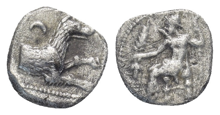 Lycaonia. Laranda 324-323 BC. Obol.AR (9mm, 0,66 g) Baaltars seated left, holdin...