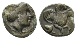 Mysia, Lampsakos AE (10mm, 0,9 g) 4th-3rd centuries BC Obv: [ΛΑM], Laureate head of female right. Rev: [ΨΑ], Forepart of Pegasos right; grain-ear(?) b...