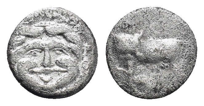 Mysia. Parion circa 400-350 BC. Hemidrachm AR (12mm, 2,23 g) Bull standing to le...