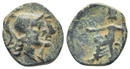 PAMPHYLIA. Attaleia. AE (2nd-1st centuries BC). (3.7 Gr. 17mm.)
Jugate helmeted heads of Athena right. 
Rev. Zeus seated left on throne, holding thund...
