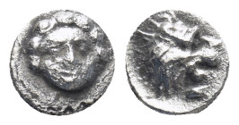 Pamphylia, Aspendos, c. 420-360 BC. AR Hemiobol (7mm, 0.44 g). Facing gorgoneion. R/ Lion’s head r.