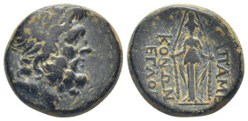 PHRYGIA, Apameia, (Circa 100-50 BC). AE. (7.6 Gr. 20mm.) 
 Laureate head of Zeus right. 
Rev. Cult statue of Artemis Anaïtis facing.