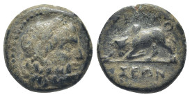 PISIDIA, Termessos. 1st century BC. AE. (3.9 Gr. 16mm.)
Laureate head of Zeus right 
Rev. Bull butting left.
