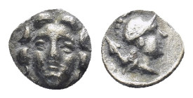 PISIDIA. Selge. Circa 350-300 B.C. AR obol. (10mm, 0.57 g). Gorgon head facing / Helmeted head of Athena right, spearhead behind.